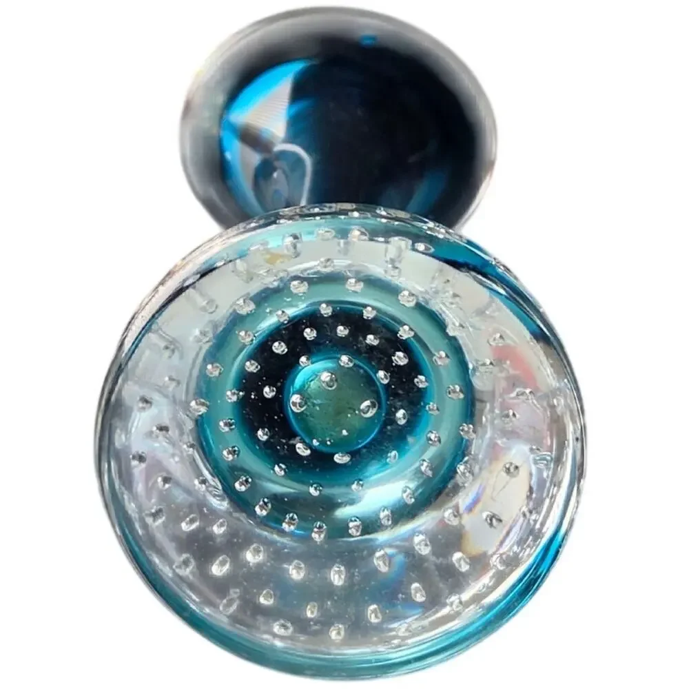 Aseda Sweden Blue Art Glass Vase with Controlled Bubble Base
